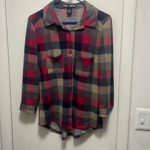 Bright colored plaid shirt/mid length